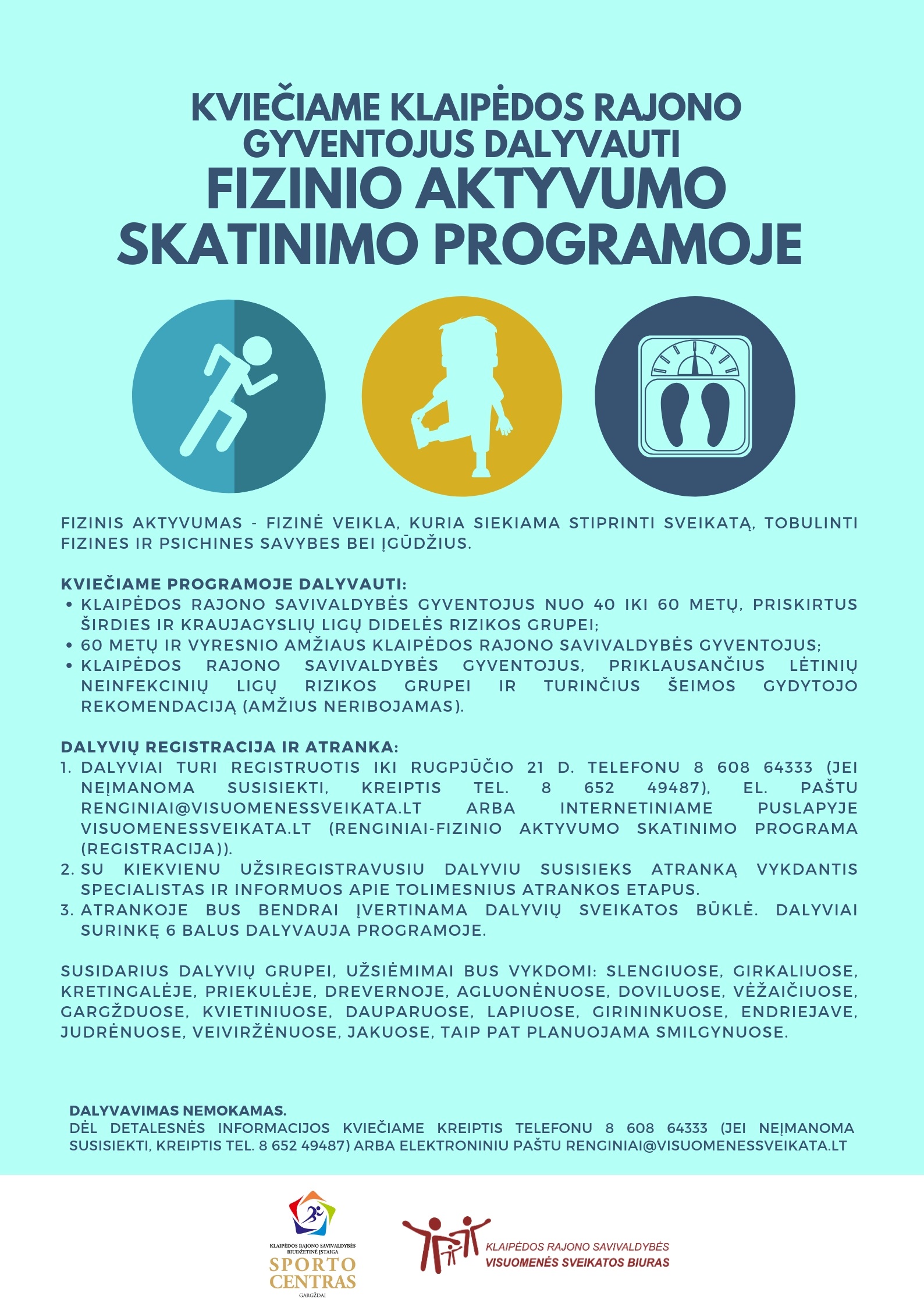 Kviečiame Klaipėdos rajono gyventojus dalyvauti fizinio aktyvumo skatinimo programoje